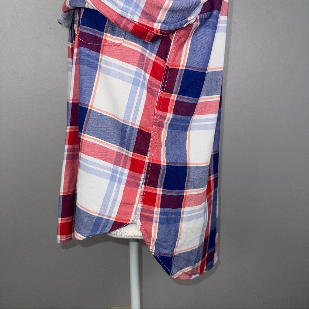 LOGG H&M Women’s Shirt 6 Red White Blue Plaid Button Up‎ Fall Casual Country USA - Picture 4 of 12